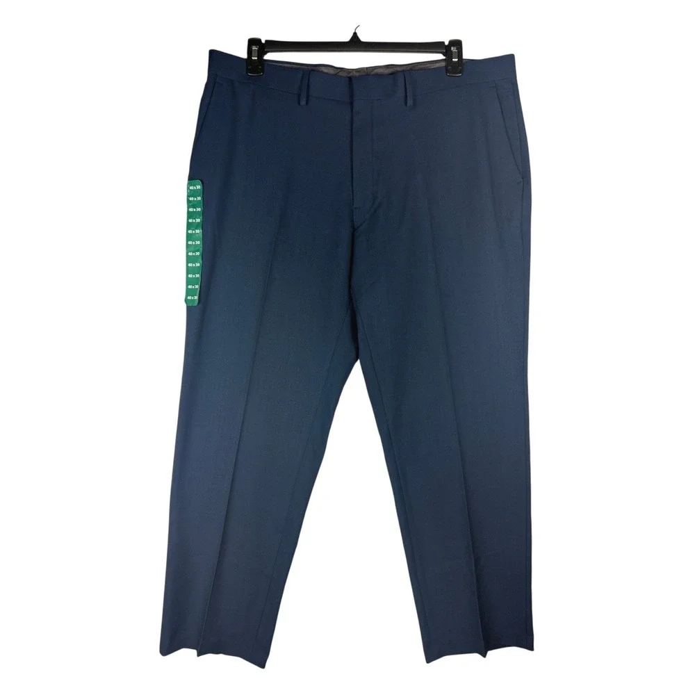 Haggar Mens Performance Comfort Straight Fit Stretch Pants Blue 40x30 NEW‎